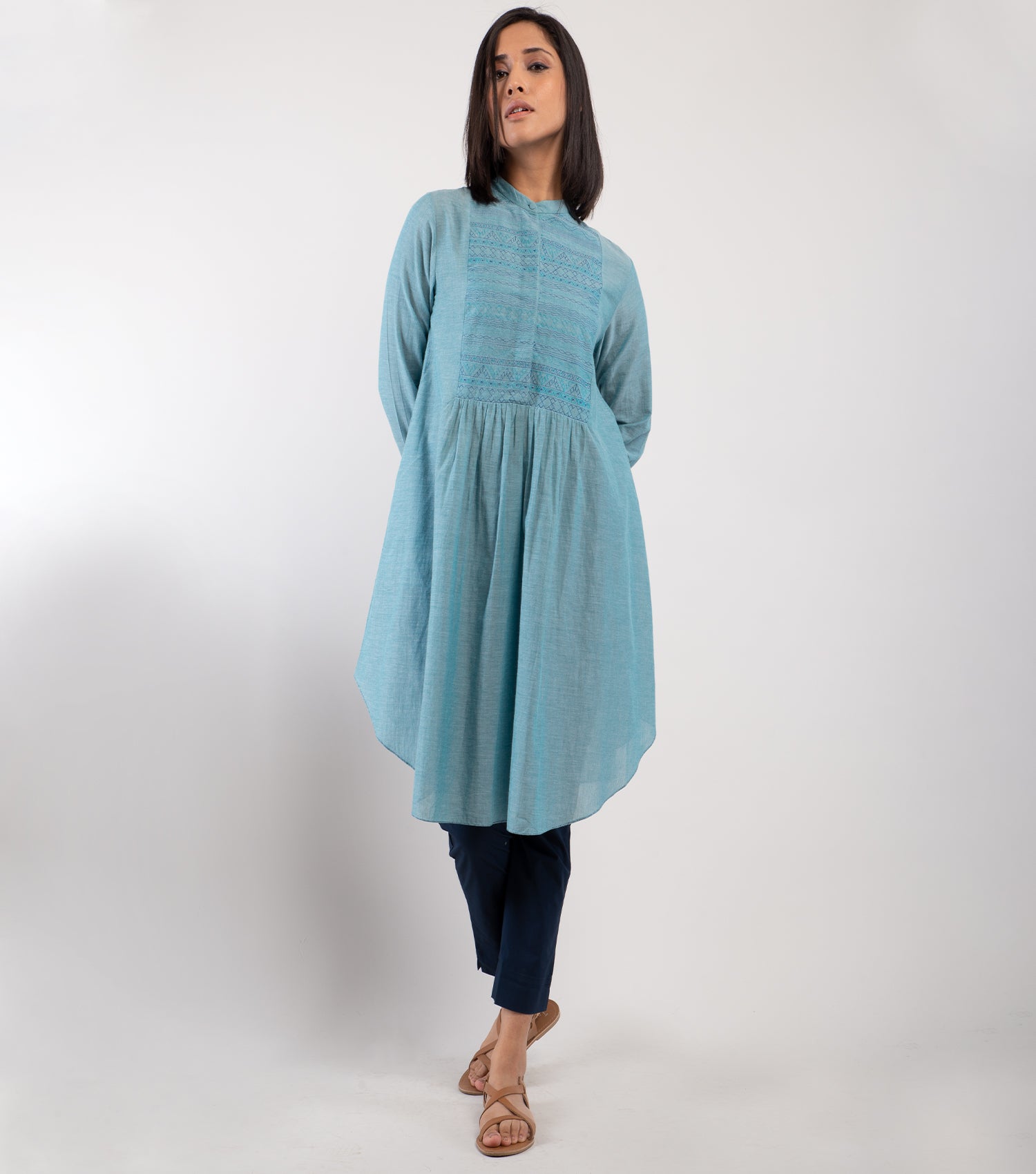 Blue embroidered cotton Tunic