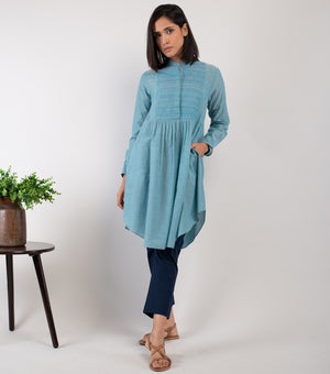 Blue embroidered cotton Tunic
