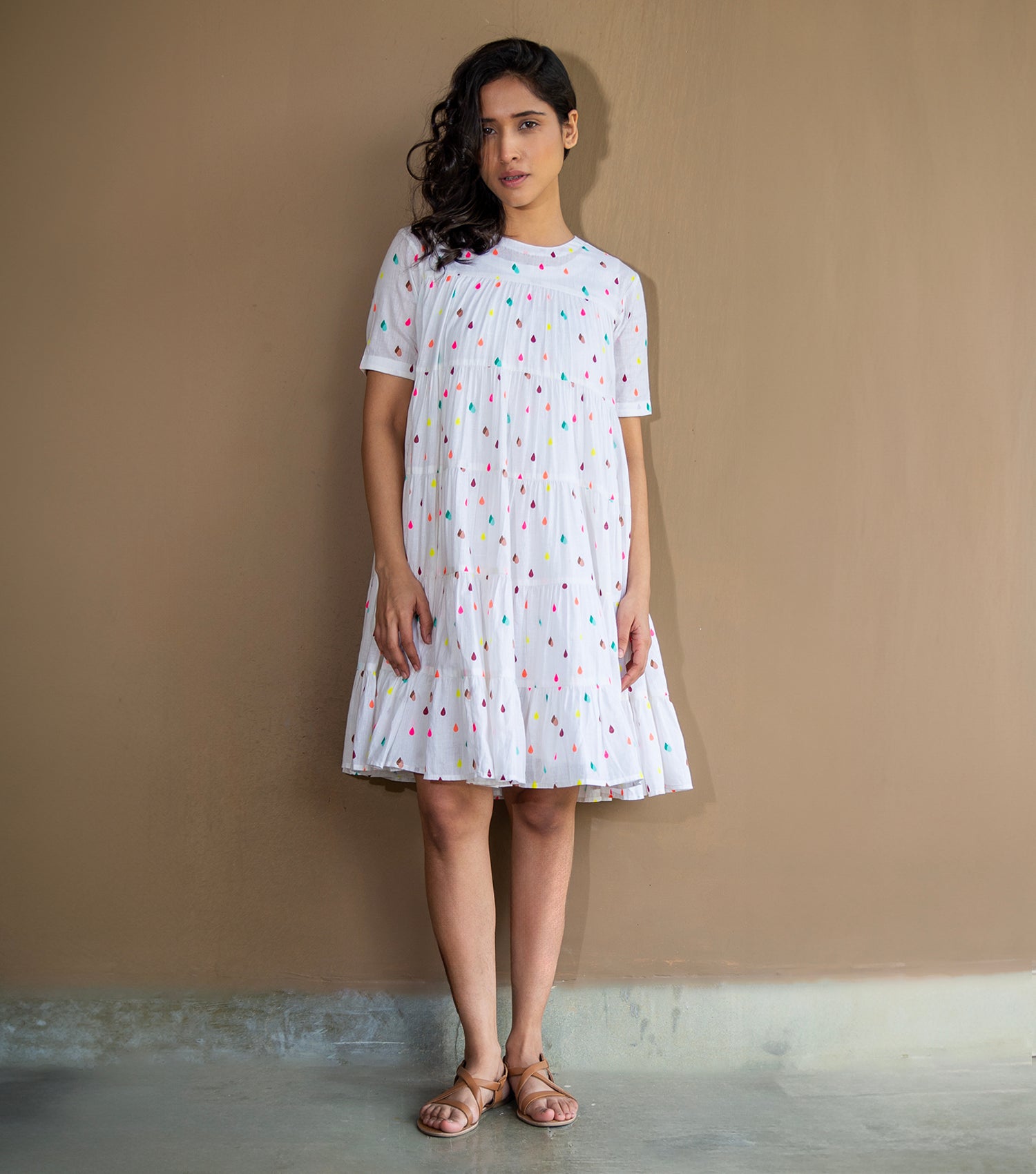 Droplet Delight Cotton Tiered Dress