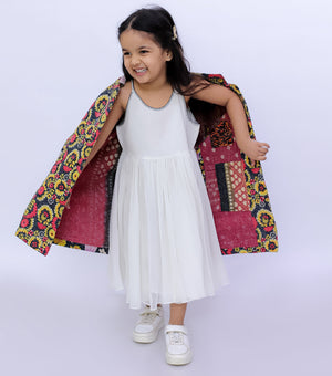 Multi Color Vintage Cotton Kantha Jacket For Kids