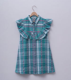 Sea Green Cotton Woven Dress for Girls