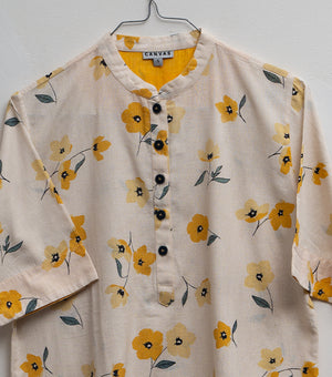 Yellow Printed Cotton Kurta