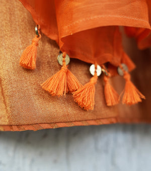 Orange Tissue Sharara Set with Kurti & Dupatta for Girls