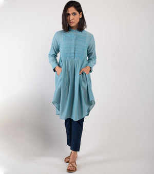 Blue embroidered cotton Tunic