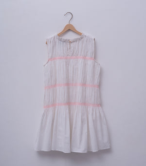 White Sleeveless Smocked Cotton Dress for Girls