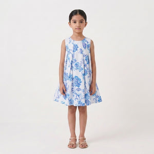 Blue Blossom Cotton Dress For Girls
