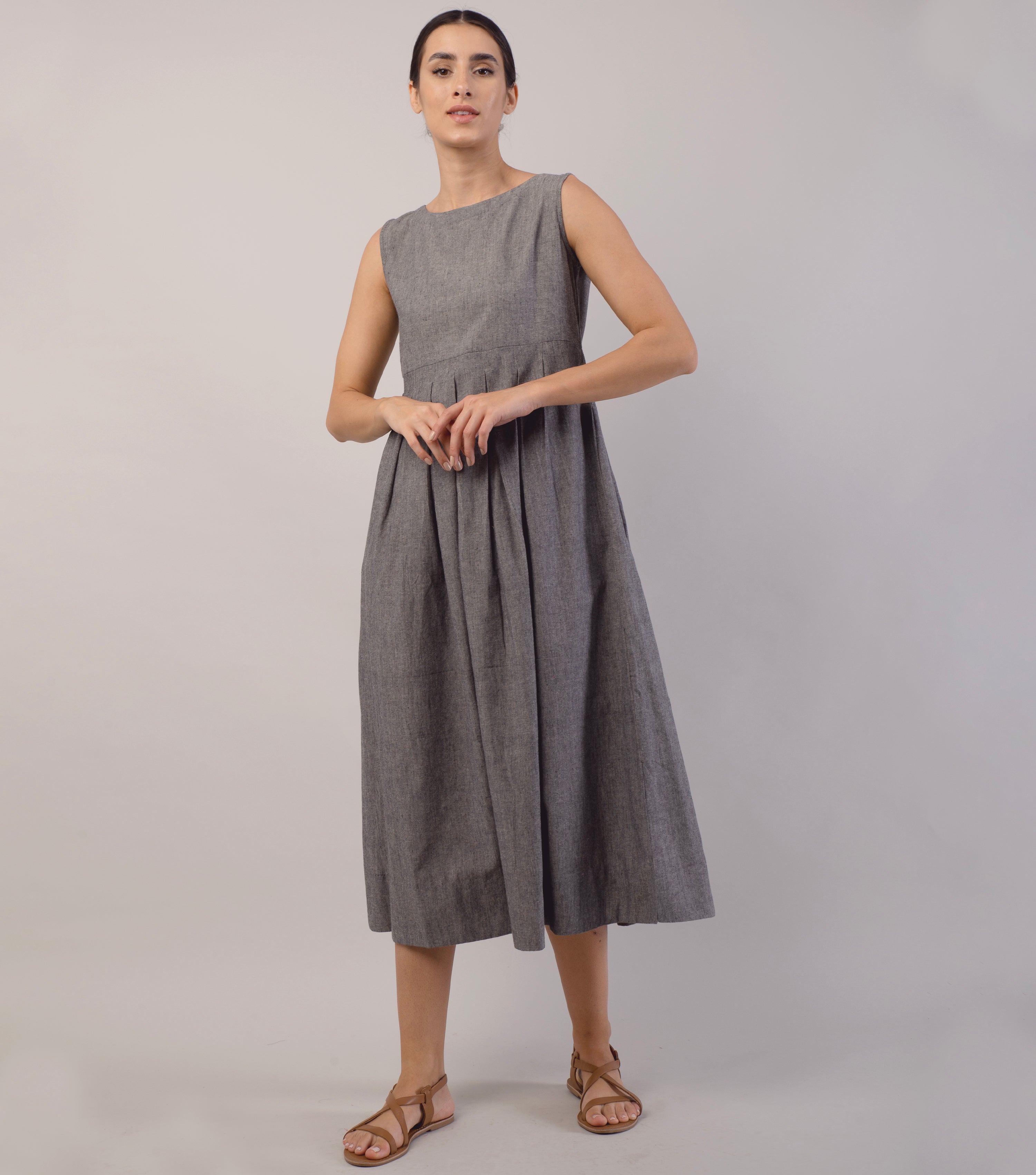 Grey Woven Cotton Dress