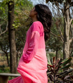 Pink Striped Woven Cotton Dress