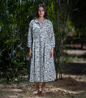 Olive Green Printed Cotton Dress