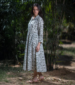 Olive Green Printed Cotton Dress