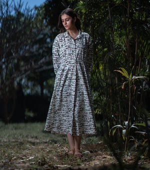 Olive Green Printed Cotton Dress