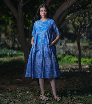 Blue Printed Cotton Dress