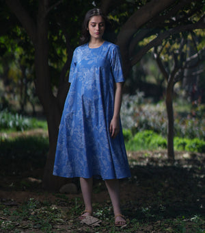 Blue Printed Cotton Dress