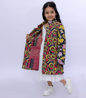 Multi Color Vintage Cotton Kantha Jacket For Kids