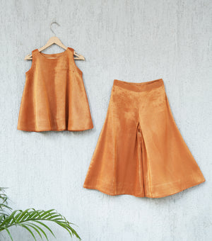 Orange Tissue Sharara Set with Kurti & Dupatta for Girls