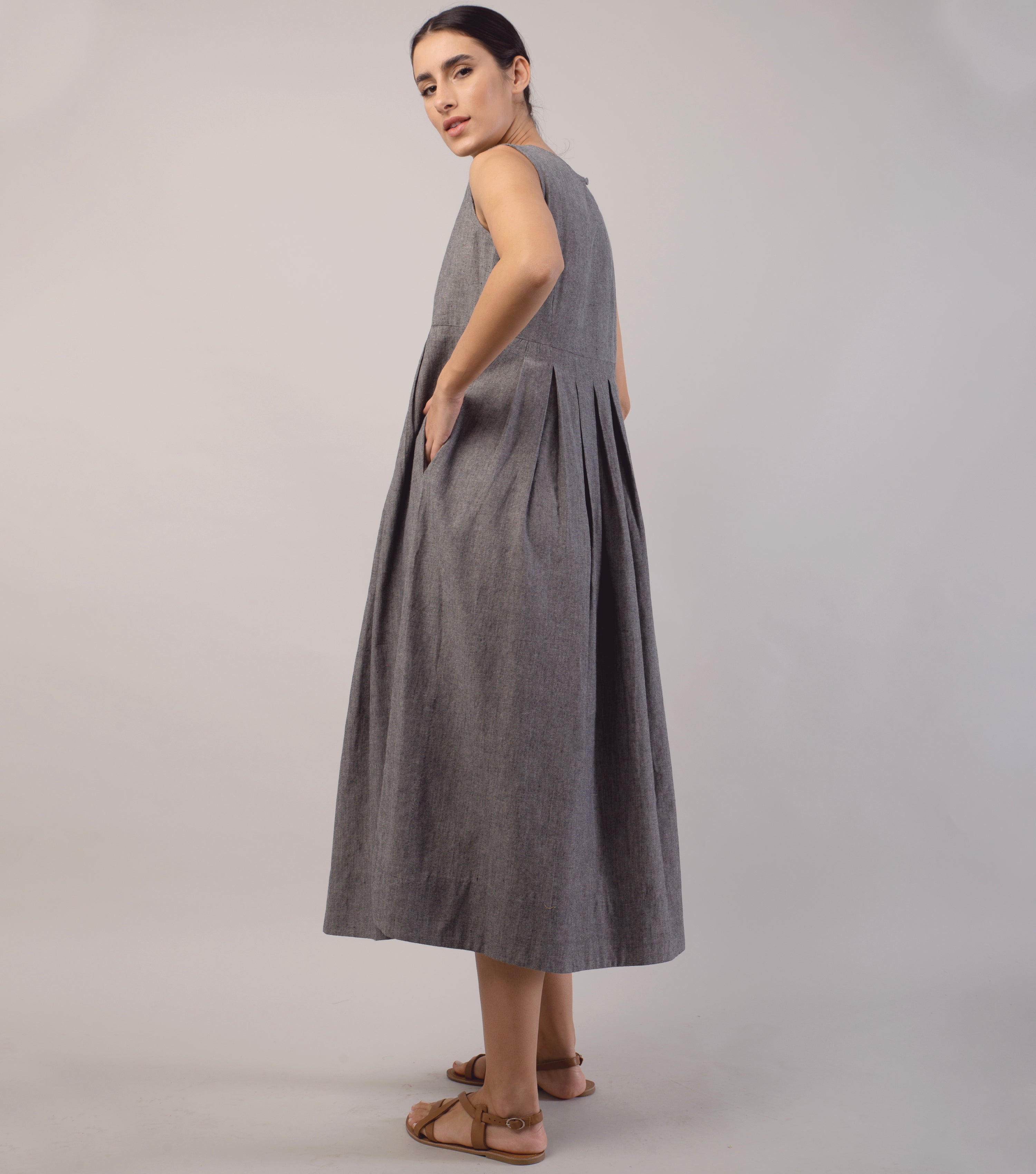 Grey Woven Cotton Dress