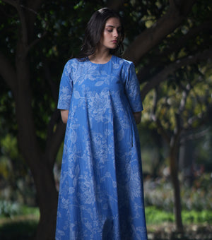 Blue Printed Cotton Dress