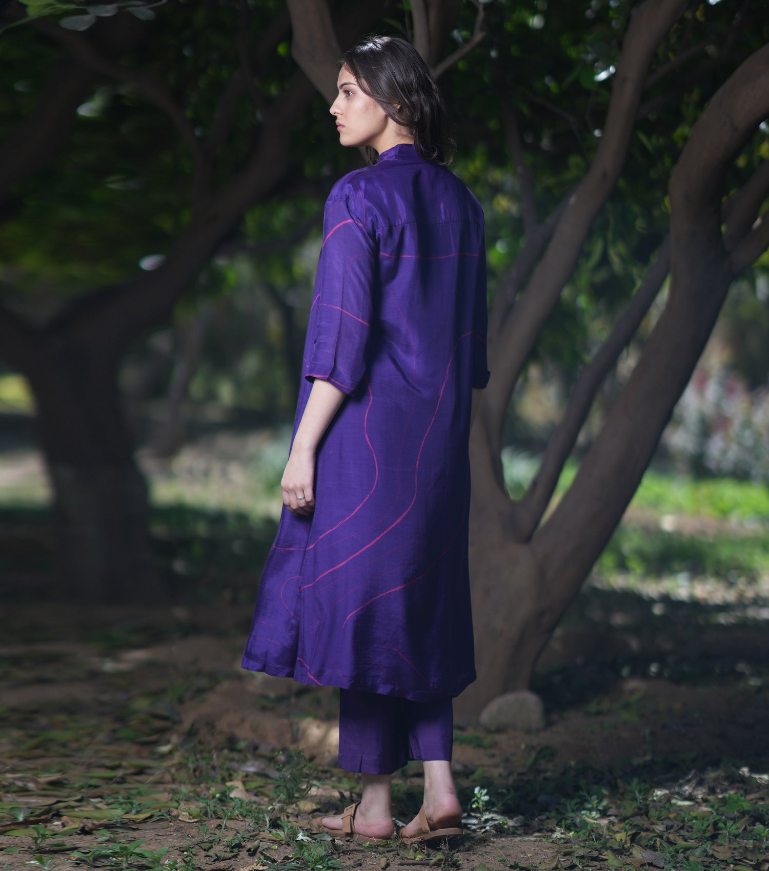 Purple Printed Cotton Silk Kurta with Pants - Set of 2