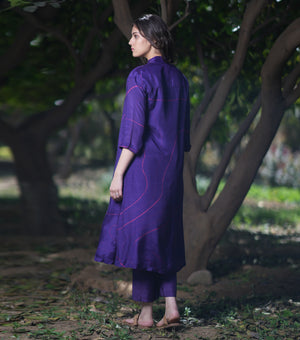 Purple Printed Cotton Silk Kurta with Pants - Set of 2