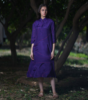 Purple Printed Cotton Silk Kurta with Pants - Set of 2