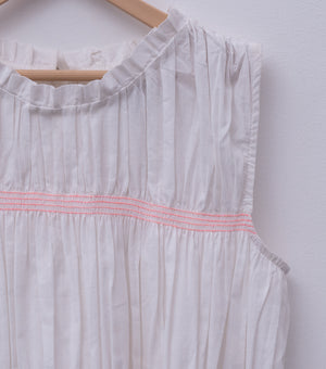 White Sleeveless Smocked Cotton Dress for Girls