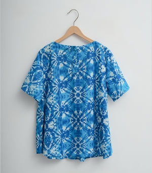 Blue Printed Cotton Top with Pants Co-ord Set for Girls