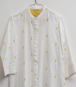 White Printed Cotton Shirt Kurta