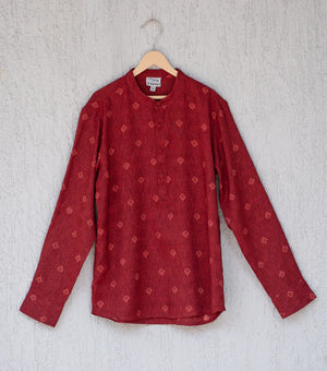 Maroon Cotton Silk Woven Kurta