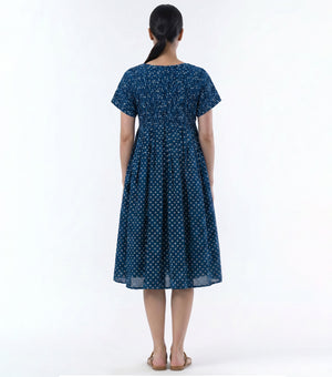 Indigo Dot Gathered Dress