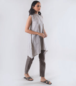 White Grey Woven Cotton Tunic