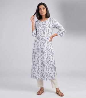 Blue Printed Cotton Kurta