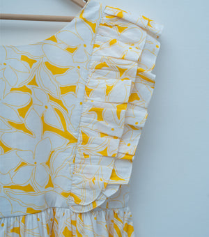 White Yellow Cotton Printed Dress for Girls