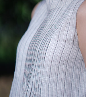 Natural Woven Stripe Sleeveless Midi Dress