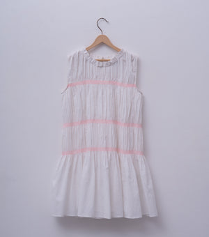 White Sleeveless Smocked Cotton Dress for Girls