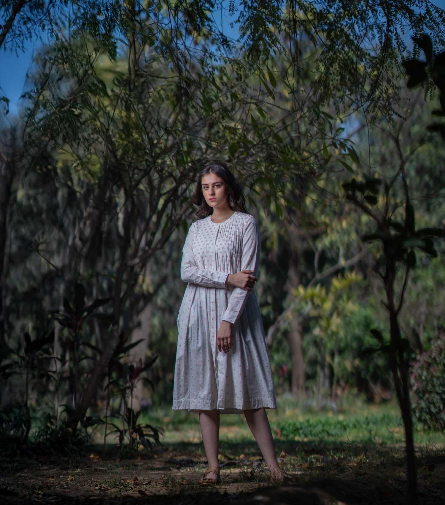 White Woven Cotton Dress