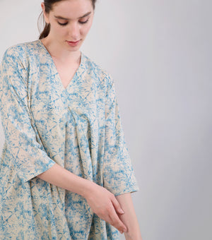 Beige & Blue Printed Woven Cotton Kurta Set