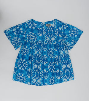 Blue Printed Cotton Top with Pants Co-ord Set for Girls