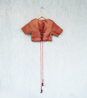 Rusty Orange Tissue Lehenga Set with Blouse & Dupatta for Girls