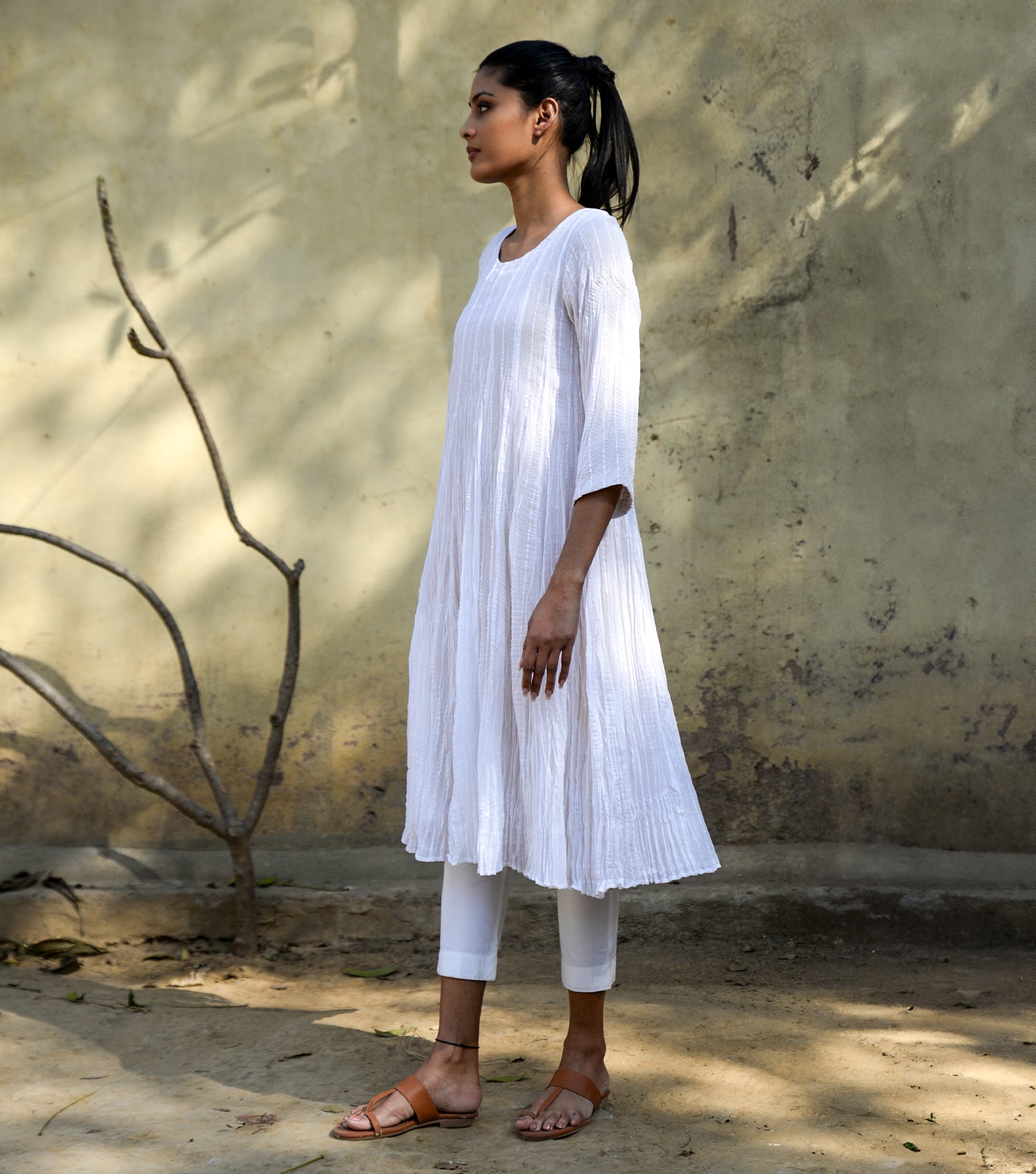 Crinkled cotton kurta with pants