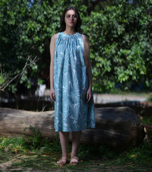 Blue Printed Cotton Dress