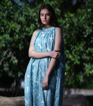 Blue Printed Cotton Dress