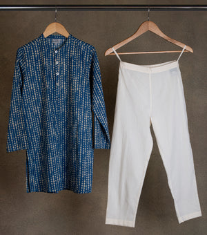 Navy Blue Printed Cotton Kurta