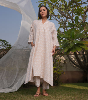 Beige Bliss Cotton Kurta Pant Set