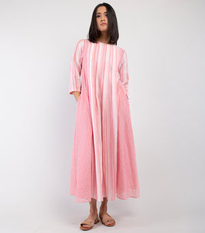 Pink & White Striped Woven Cotton Dress