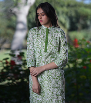 Green Cotton Printed Kurta Set