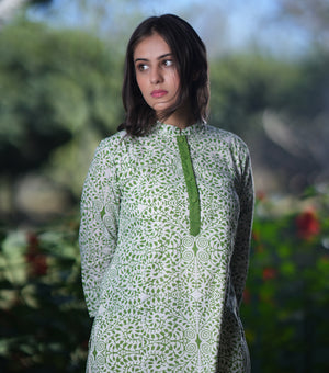 Green Cotton Printed Kurta Set
