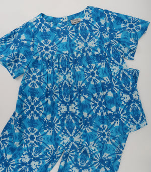 Blue Printed Cotton Top with Pants Co-ord Set for Girls