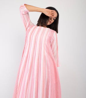 Pink & White Striped Woven Cotton Dress