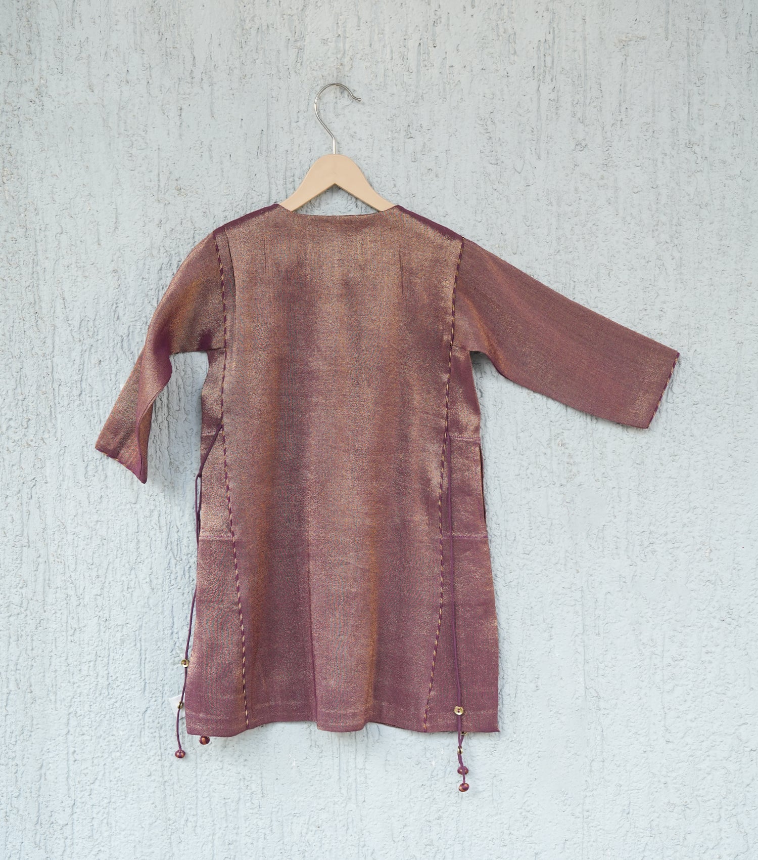 Purple Tissue A-line Tassel Kurta Set with Pants & Dupatta for Girls