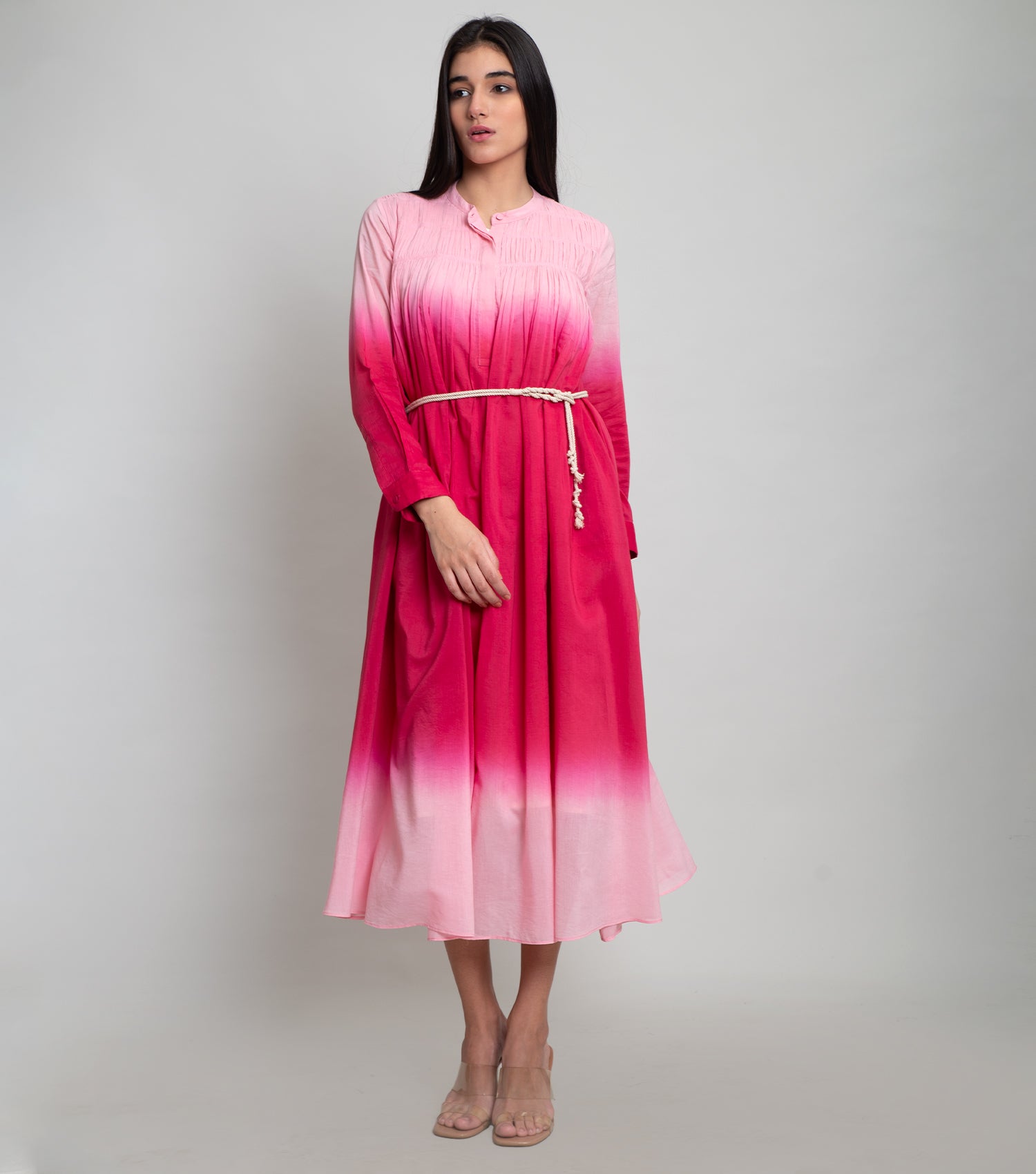 Magenta Pink Ombre Midi Dress